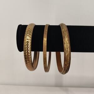 Copper bracelet set stack hammered floral etched plain